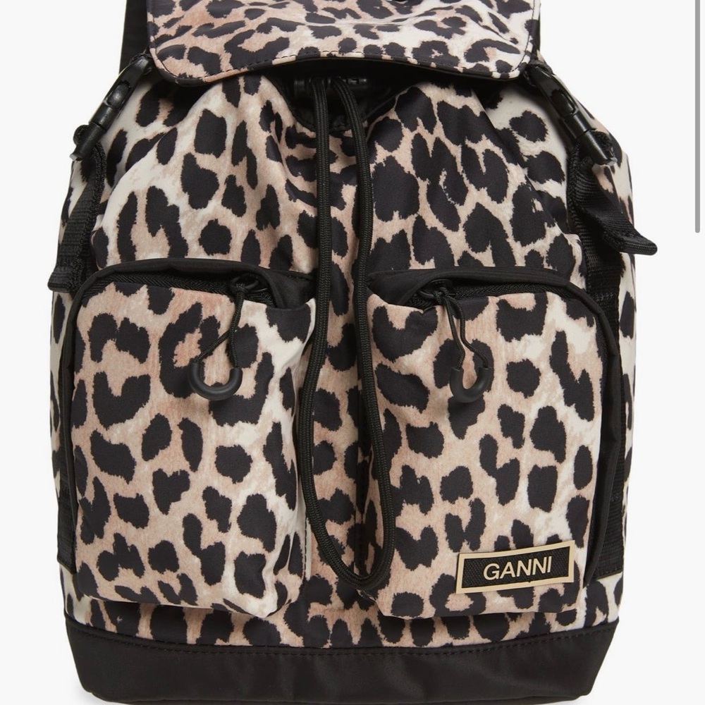 Ganni Small Leopard Print Backpack